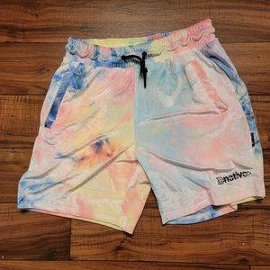 Native language co. Tie dye drawstring shorts